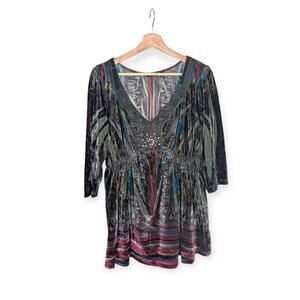 Y2K Gothic Velvet V-neck Tunic Top XL
gray purple teal